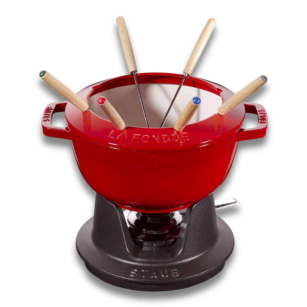 STAUB Cast Iron Fondue Set — Cherry Red | Premium Entertaining for Home & Restaurant