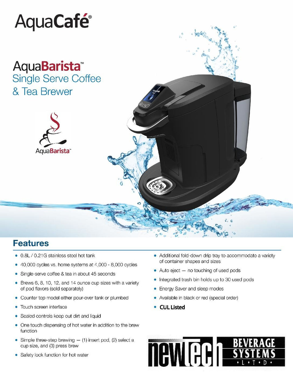 AquaCafe - Model: ACB - Single Serve Pod Brewer - Plumbed In & Pour Over All in One - Foodservice Canada-1
