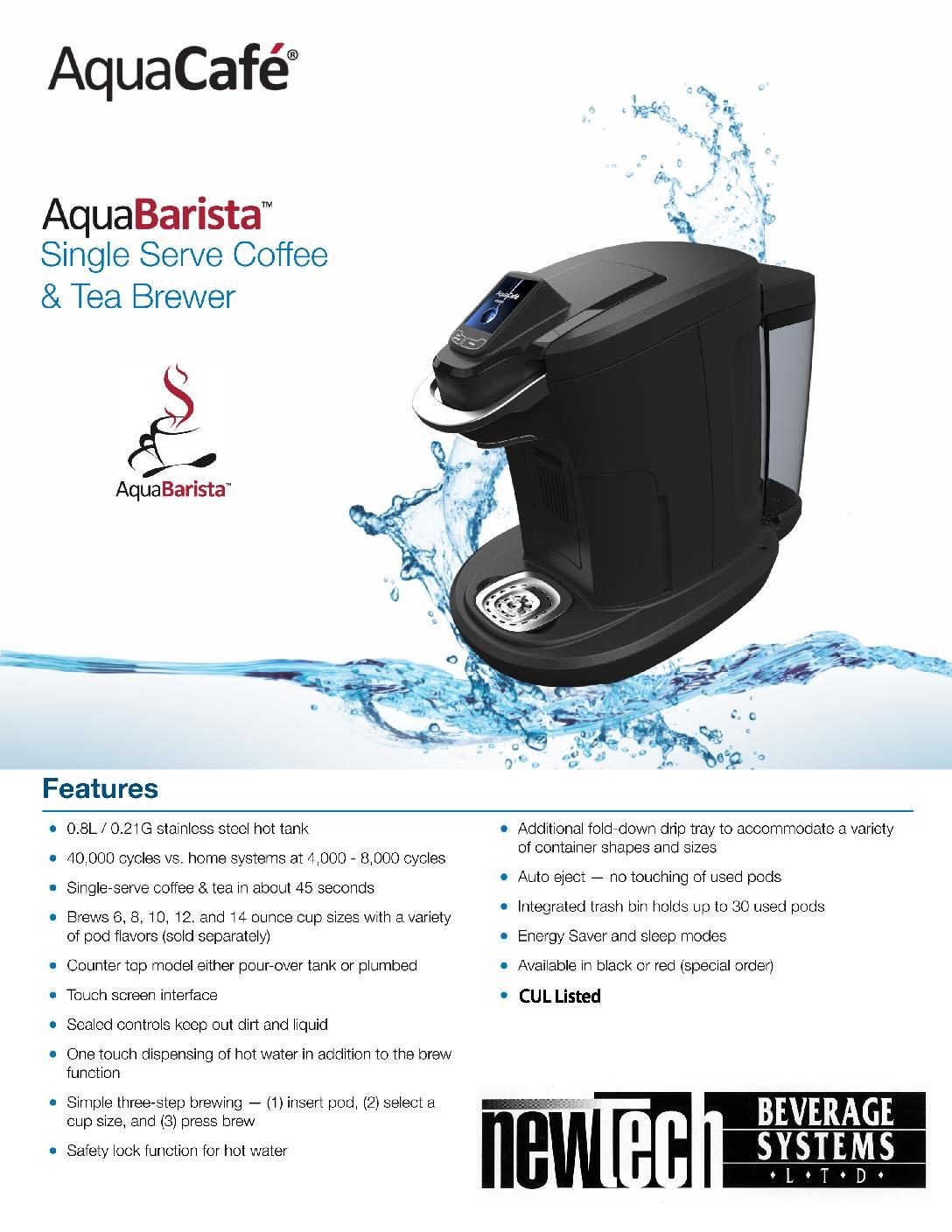 AquaCafe - Model: ACB - Single Serve Pod Brewer - Plumbed In & Pour Over All in One - Foodservice Canada-1